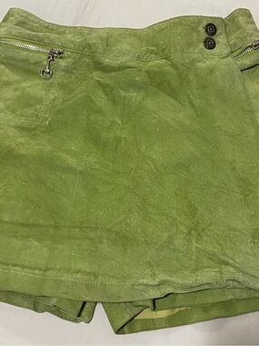 Vintage Neto Genuine Suede Leather Skort Lime Green. Made in Canada